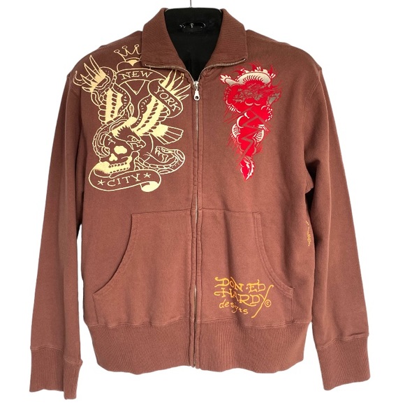 Ed Hardy Other - Ed Hardy Double Sided Graphic Sweatshirt Full Zip Rare XL